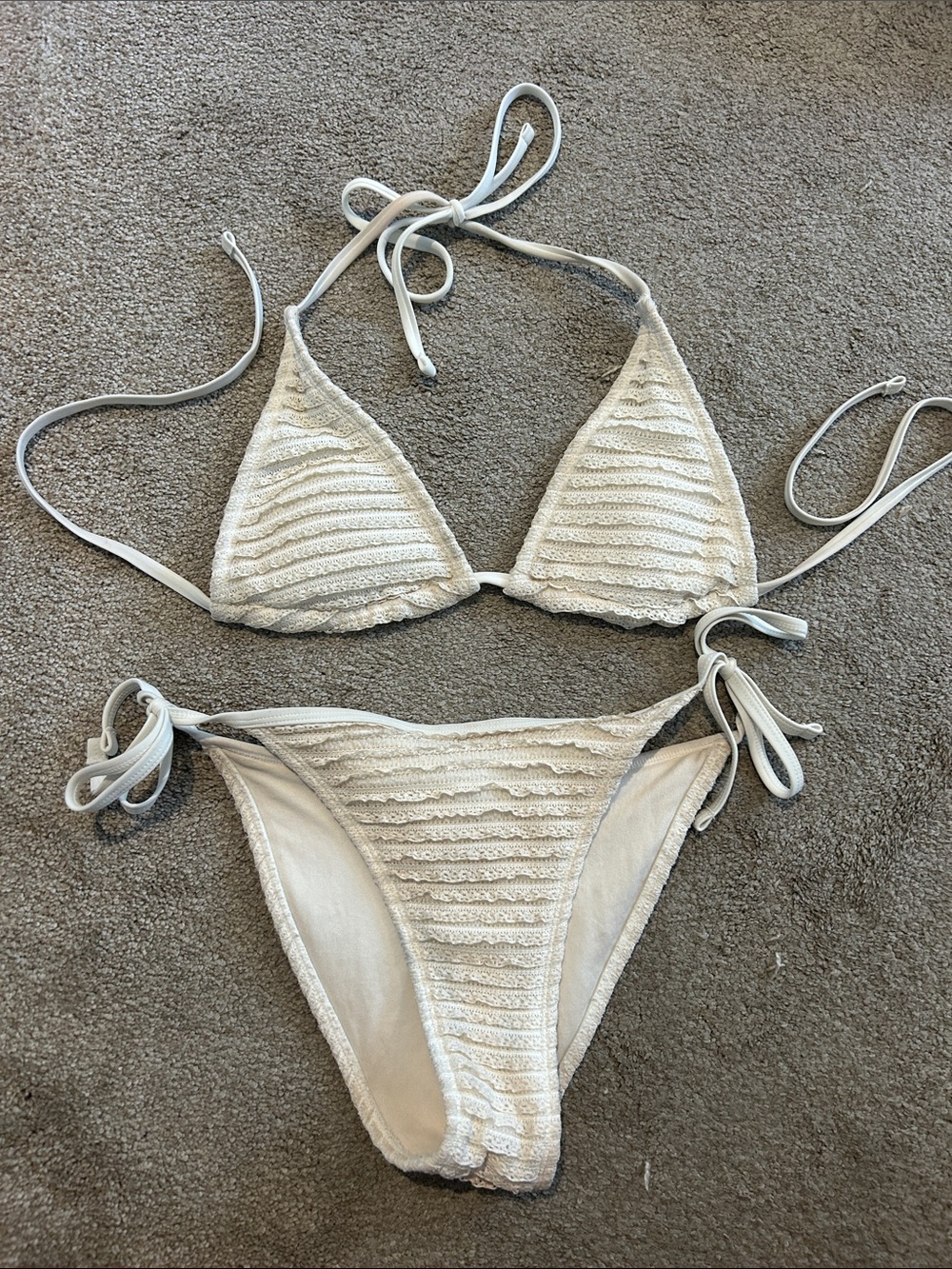 Wild Fable Cream Ribbed Tie-Side Bikini Set